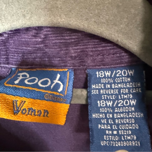 Vintage Disney Pooh Tigger Purple Corduroy Button Up Shirt Women’s 18W/20W - Picture 5 of 7